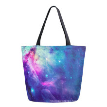 Custom Luxury Galaxy Printing Eco-Friendly Cotton Fabric Durable Foldable Grocery Shopping Carry Handbag Reusable Canvas Recycled Tote Bags with Bottom